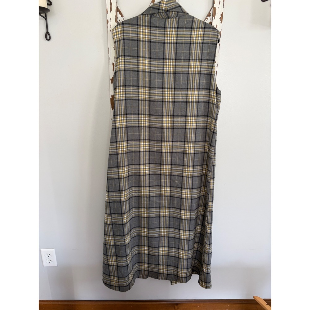 Plaid Long Open Sleeveless Vest Blazer Maxi L/XL - Picture 2 of 10